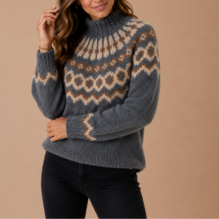 JESSY - pull col roulé à motif jacquard pour femme