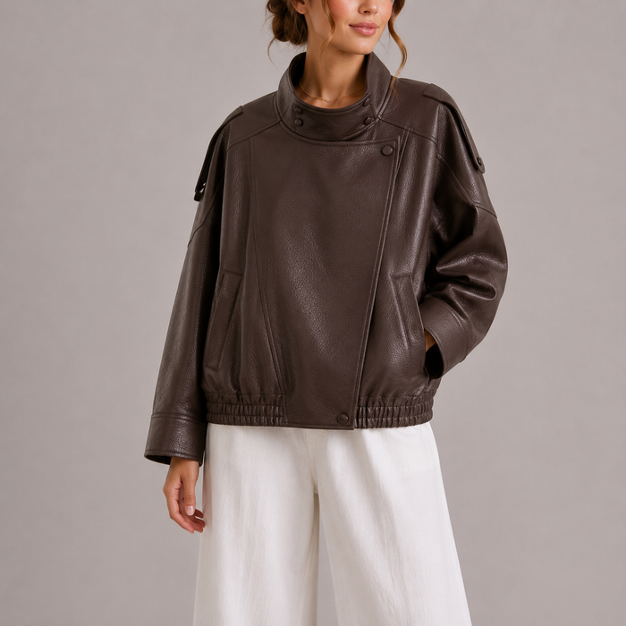 ELOÏSE - blouson bomber simili cuir col monté pour femme