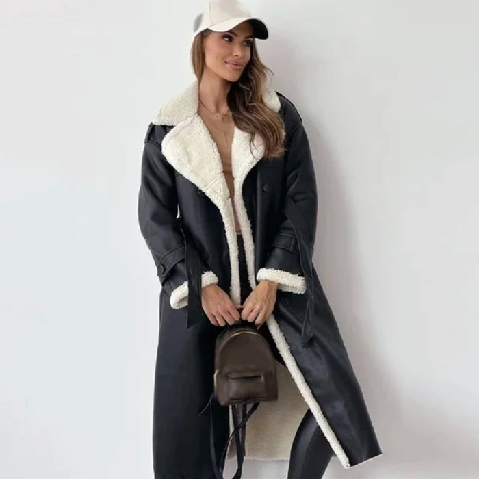 LEONIE - manteau long femme double boutonnage doublure sherpa