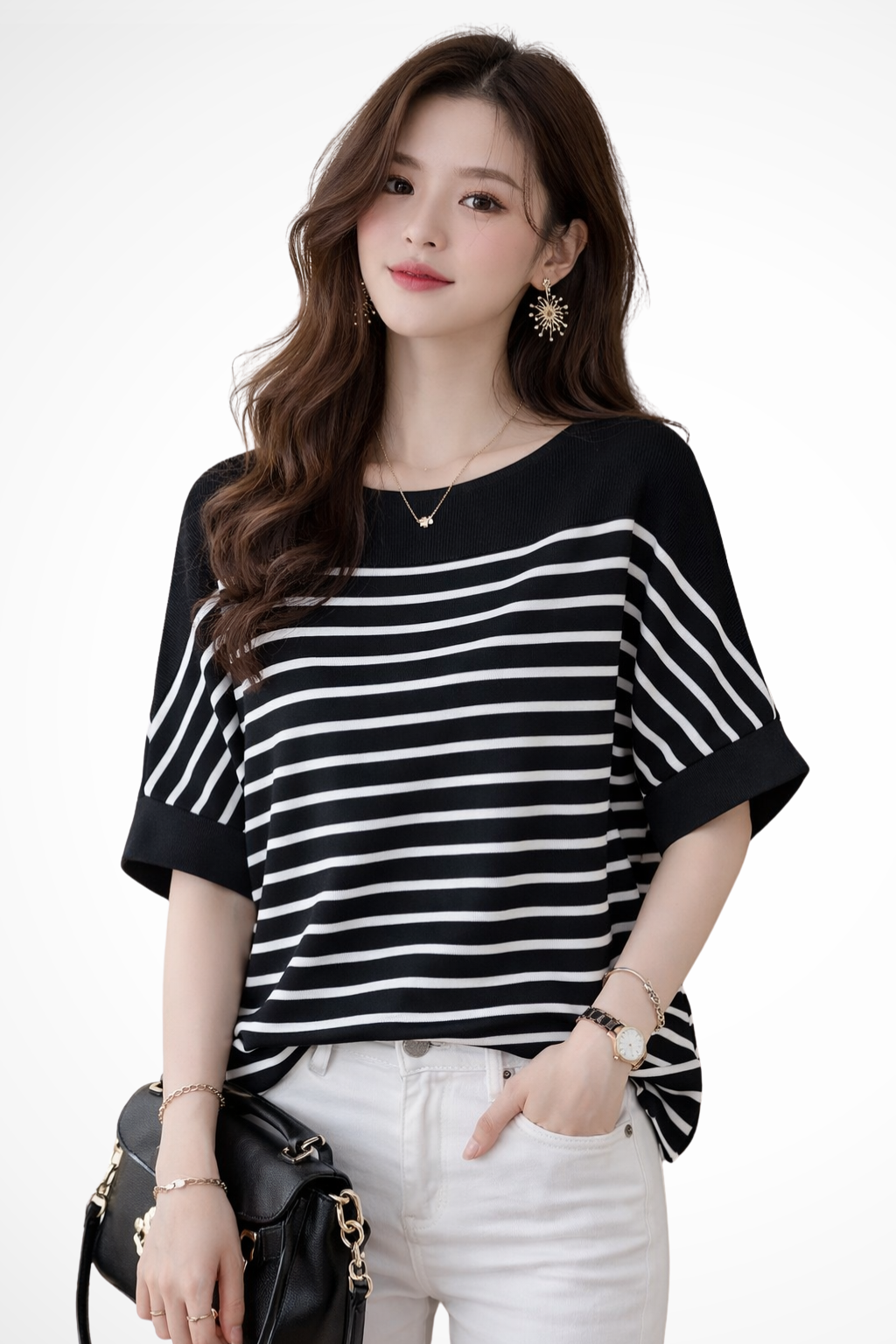 Tilda | T-shirt Femme Oversize à Col Rond et Rayures