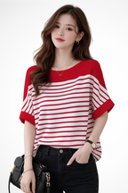 Tilda | T-shirt Femme Oversize à Col Rond et Rayures