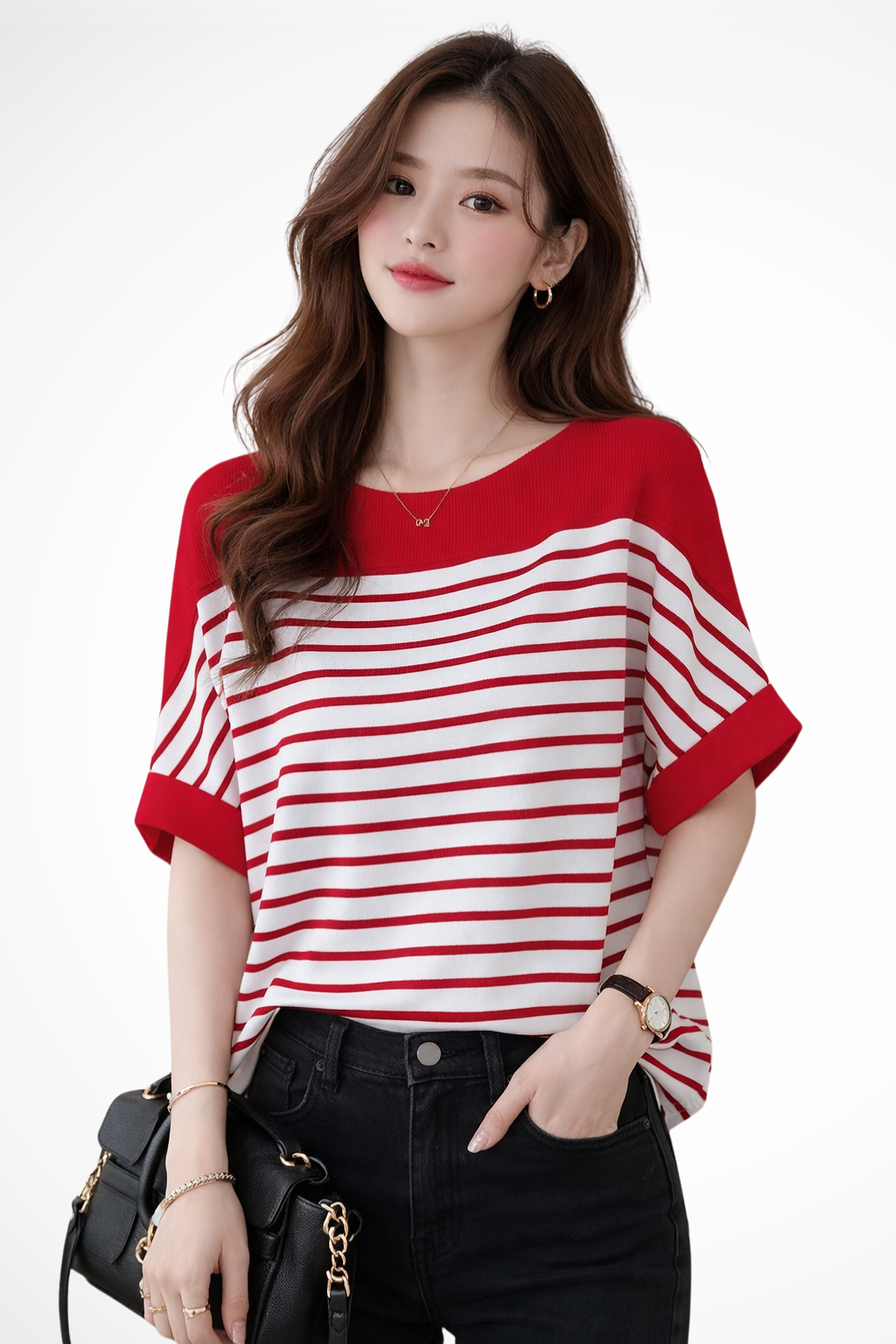 Tilda | T-shirt Femme Oversize à Col Rond et Rayures