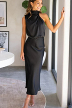 Amelina | Robe Mi-Longue Dos Nu en Satin