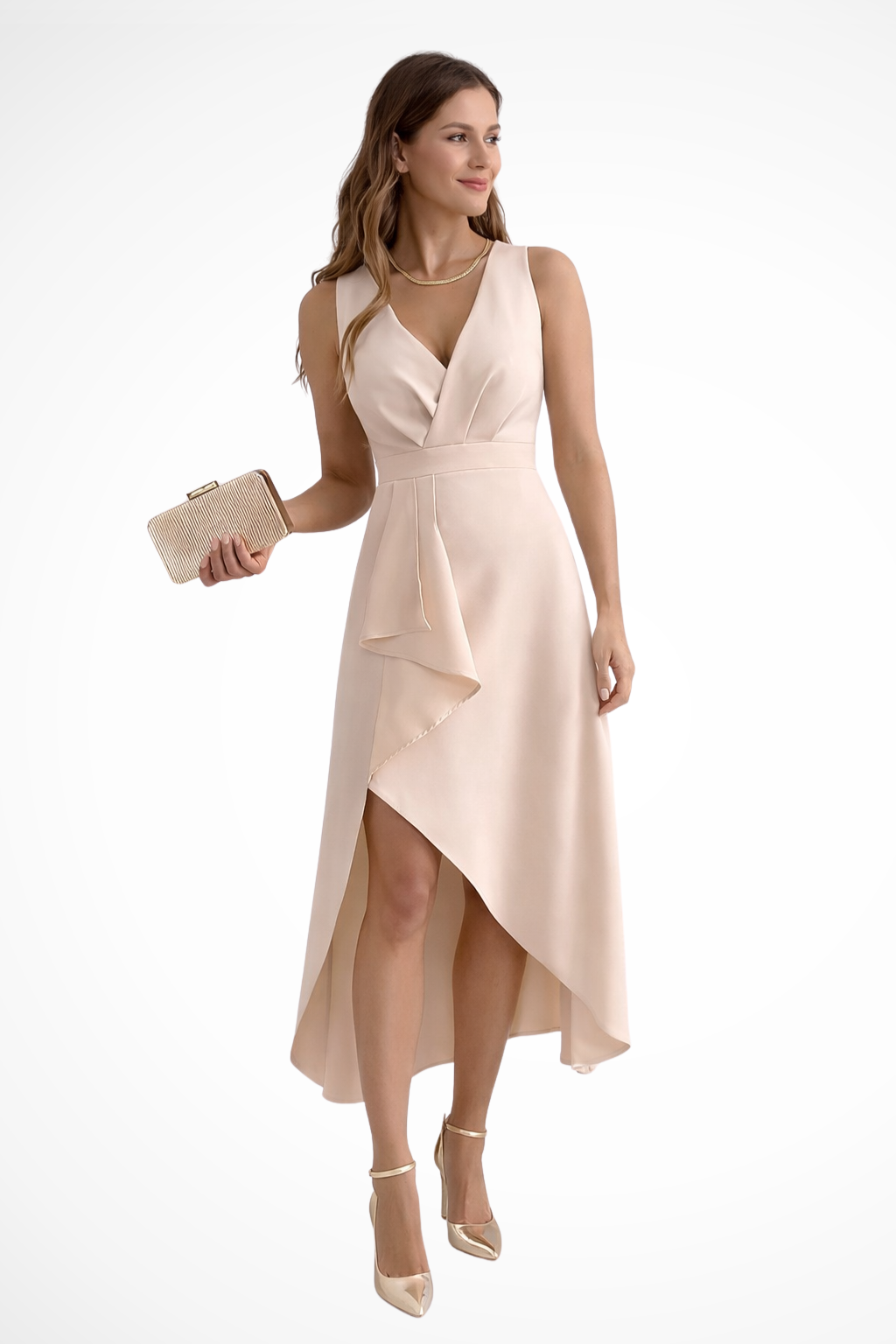 Eliane | Robe Mi-Longue Portefeuille Sans Manches à Ourlet Asymétrique