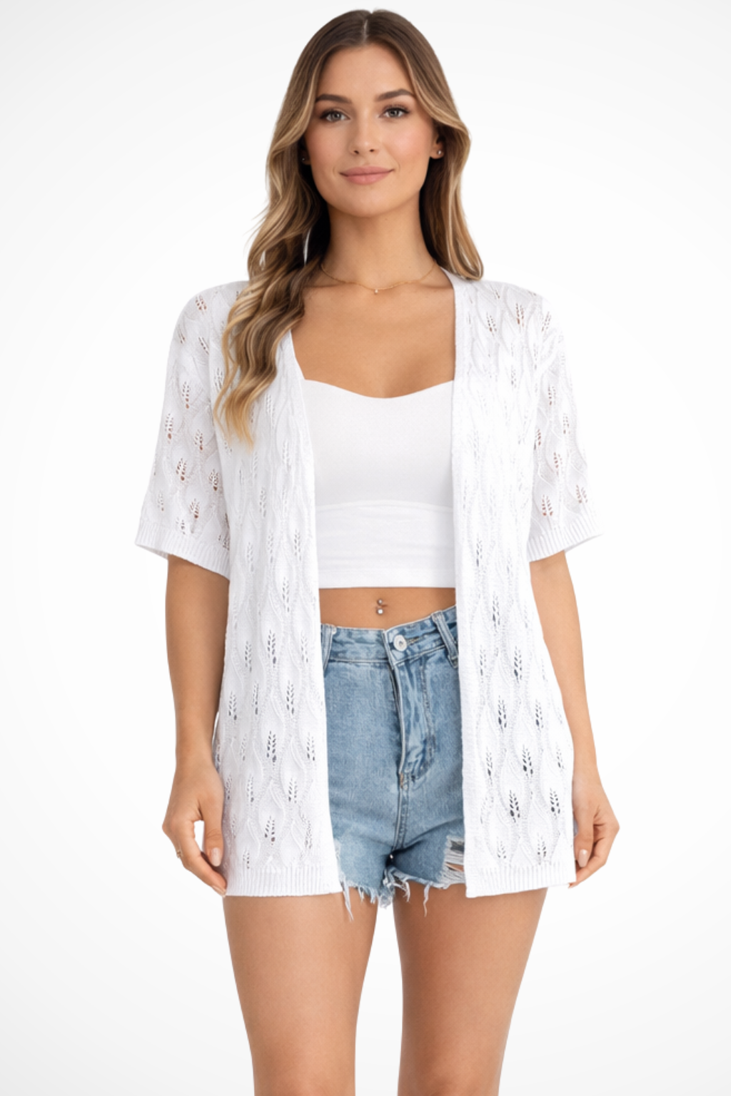 Winona | Cardigan Femme en Crochet à Manches Courtes