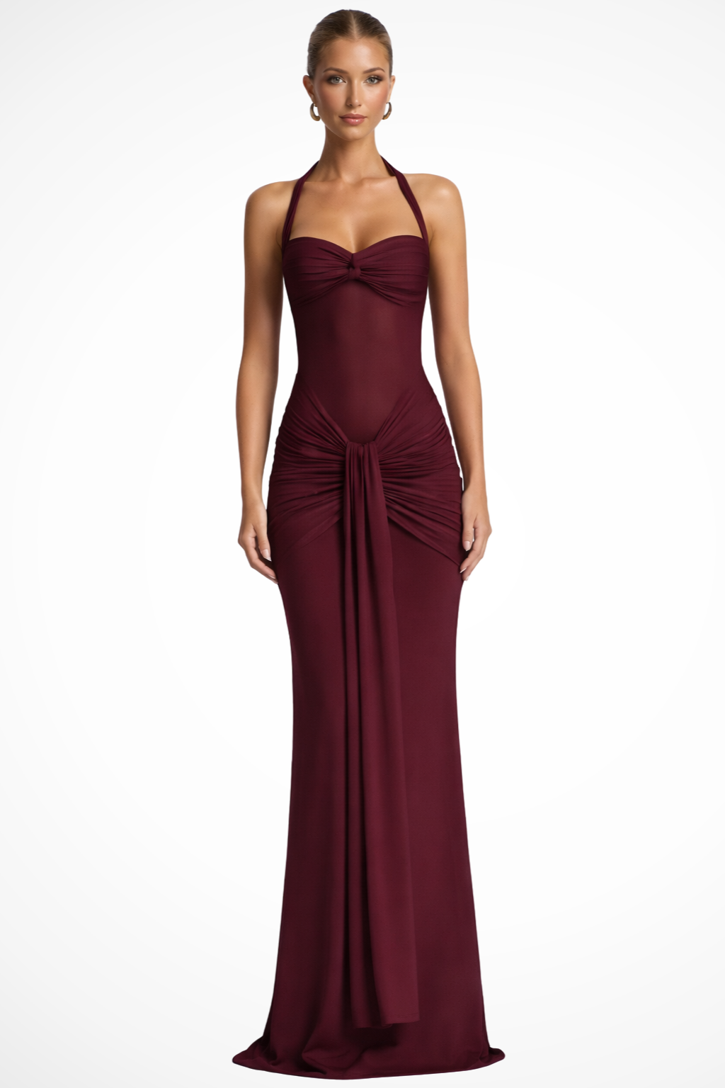 Celine | Robe Longue Dos Nu Froncée pour Invitée de Mariage