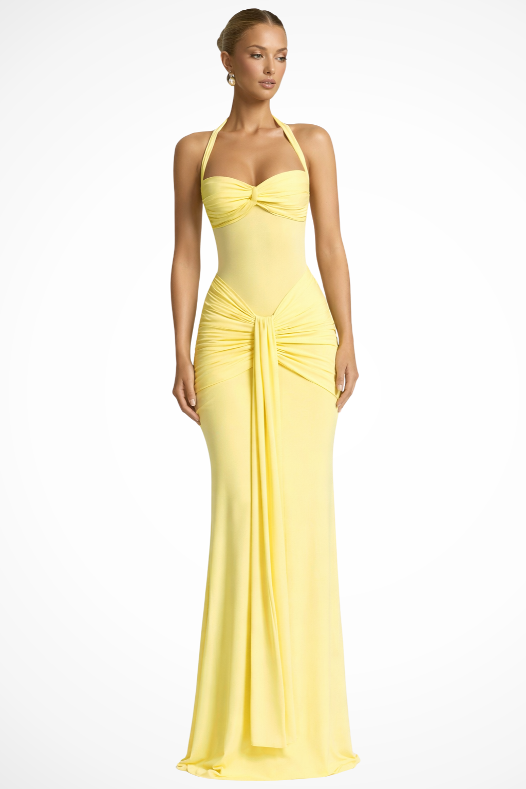 Celine | Robe Longue Dos Nu Froncée pour Invitée de Mariage