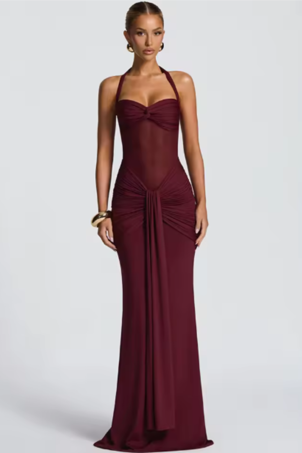 Celine | Robe Longue Dos Nu Froncée pour Invitée de Mariage
