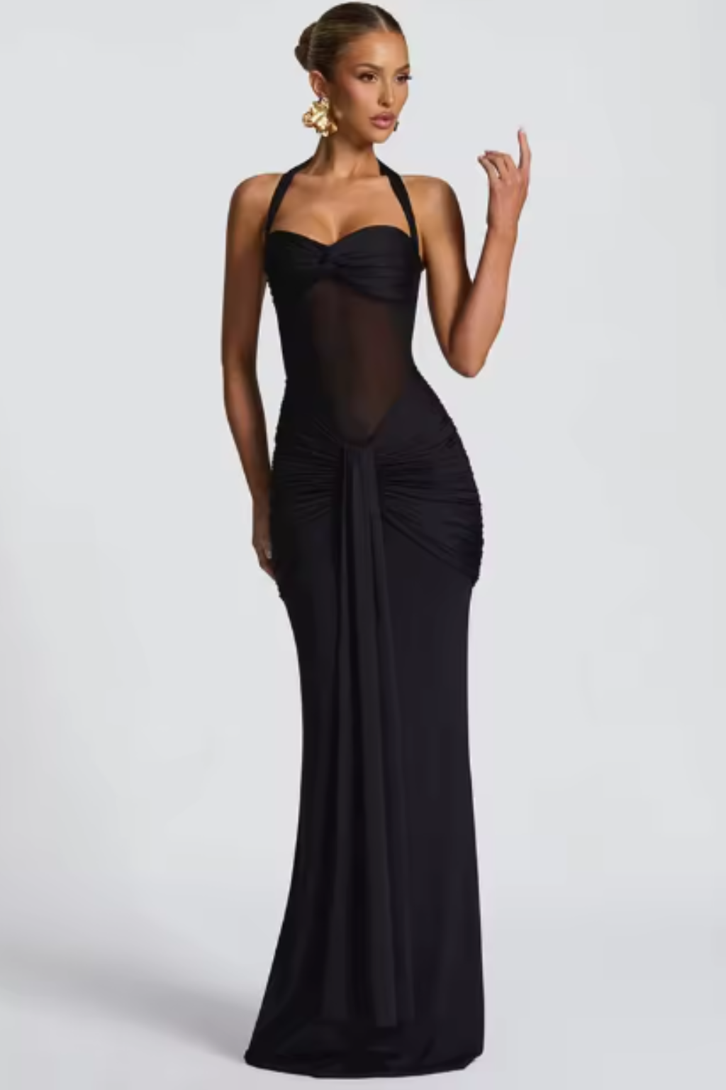 Celine | Robe Longue Dos Nu Froncée pour Invitée de Mariage