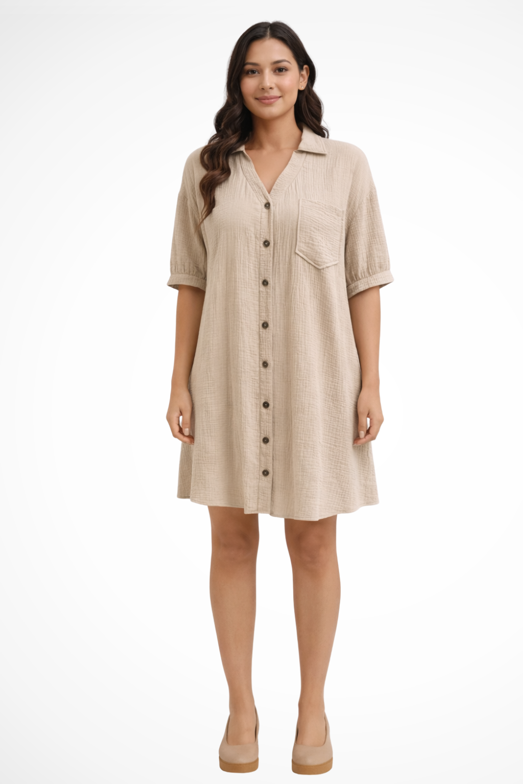 Rosalind | Robe Chemise Mi-Longue Boutonnée à Manches Courtes