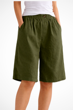 Solenne | Short d'été décontracté avec taille élastique pour femme - Vert Kaki
