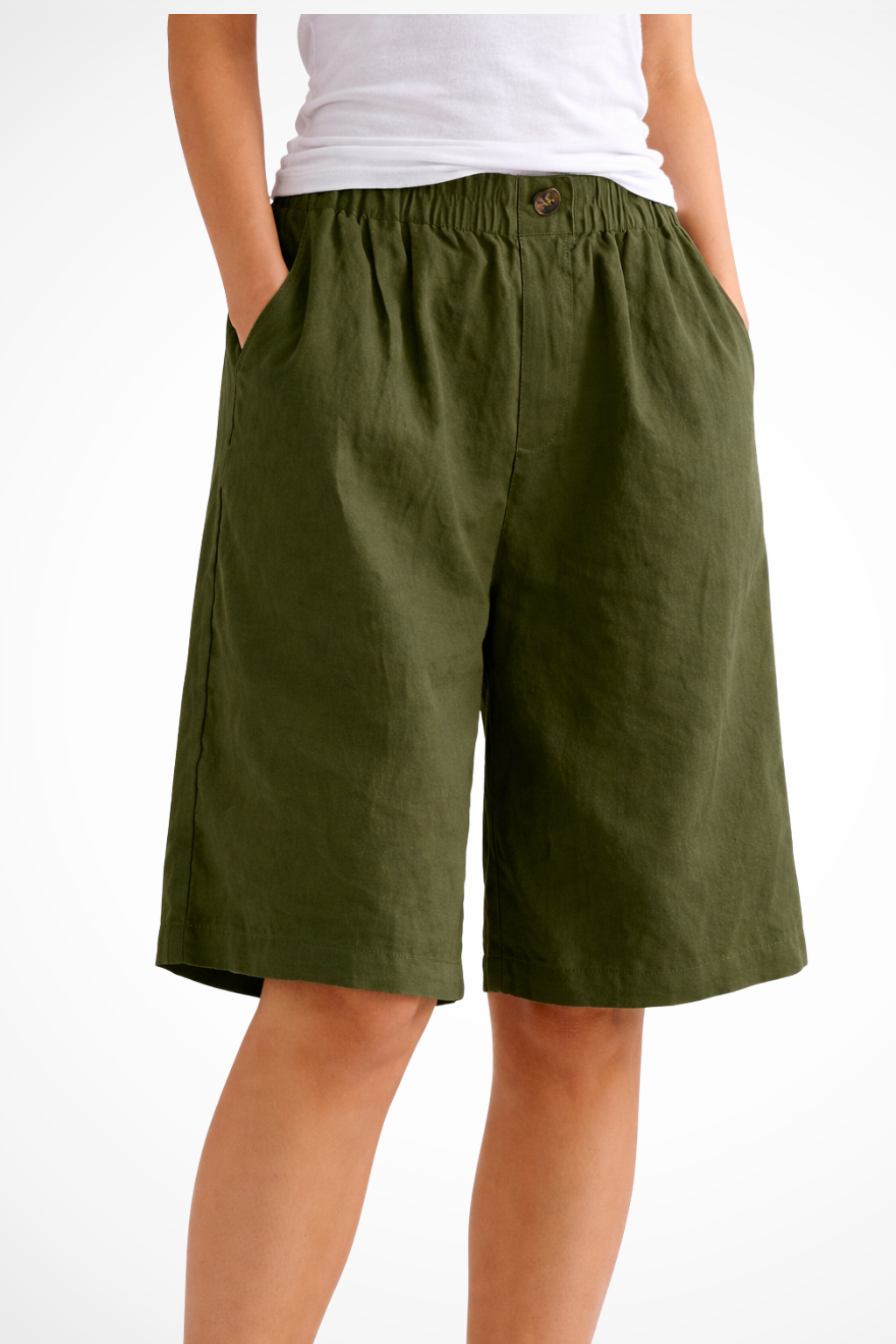 Solenne | Short d'été décontracté avec taille élastique pour femme - Vert Kaki