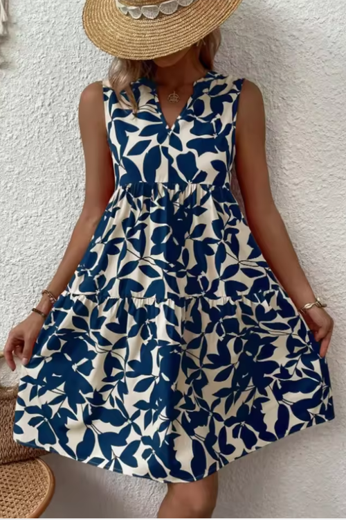 Amelia | Robe Mi-Longue de Plage Bohème Sans Manches Col V
