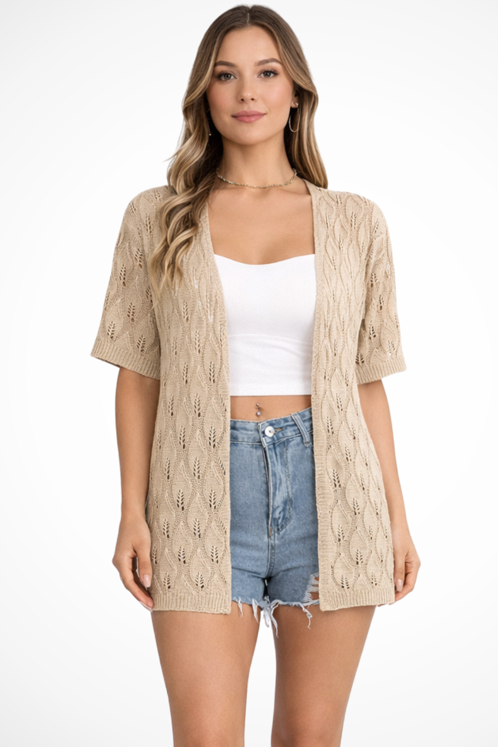 Winona | Cardigan Femme en Crochet à Manches Courtes