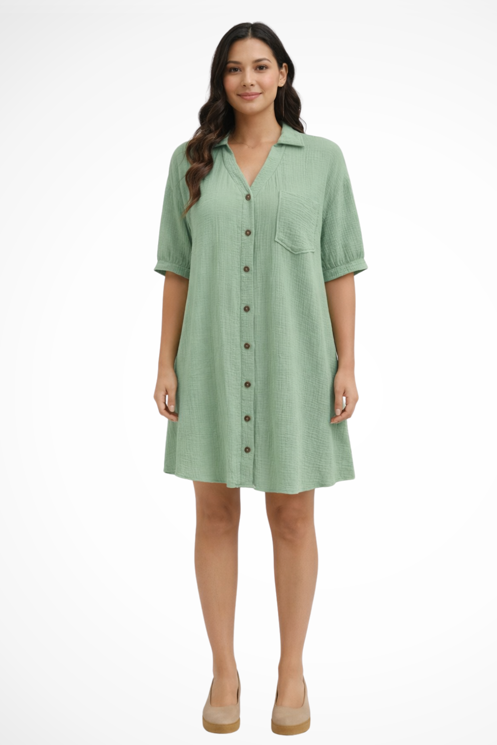 Rosalind | Robe Chemise Mi-Longue Boutonnée à Manches Courtes