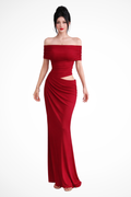 Rhiannon | Robe Longue Froncée à Épaules Dénudées et Découpes