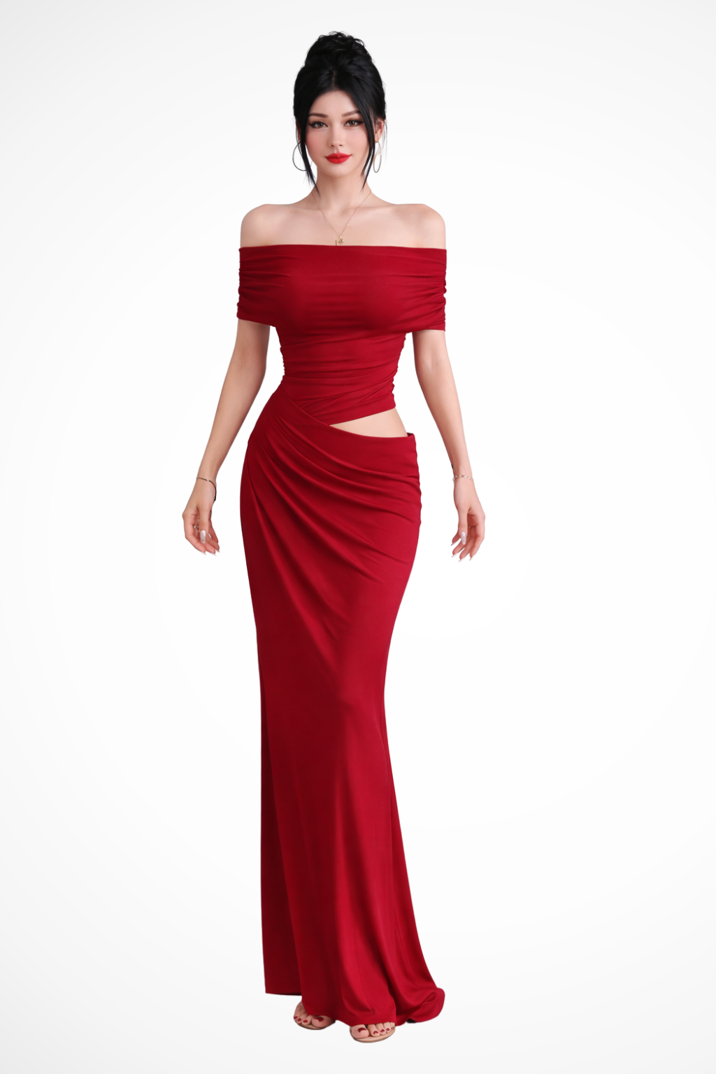 Rhiannon | Robe Longue Froncée à Épaules Dénudées et Découpes