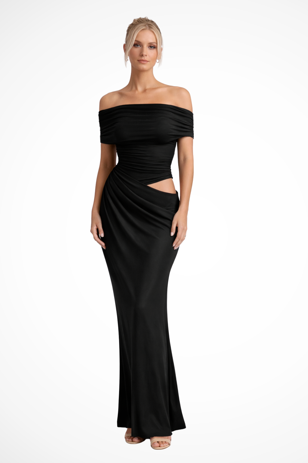 Rhiannon | Robe Longue Froncée à Épaules Dénudées et Découpes