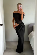 Rhiannon | Robe Longue Froncée à Épaules Dénudées et Découpes