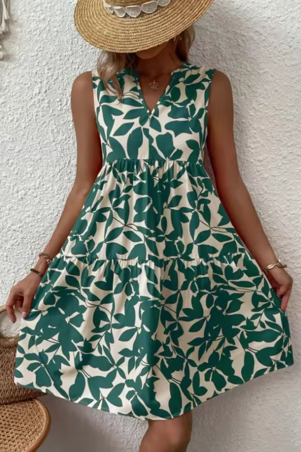Amelia | Robe Mi-Longue de Plage Bohème Sans Manches Col V