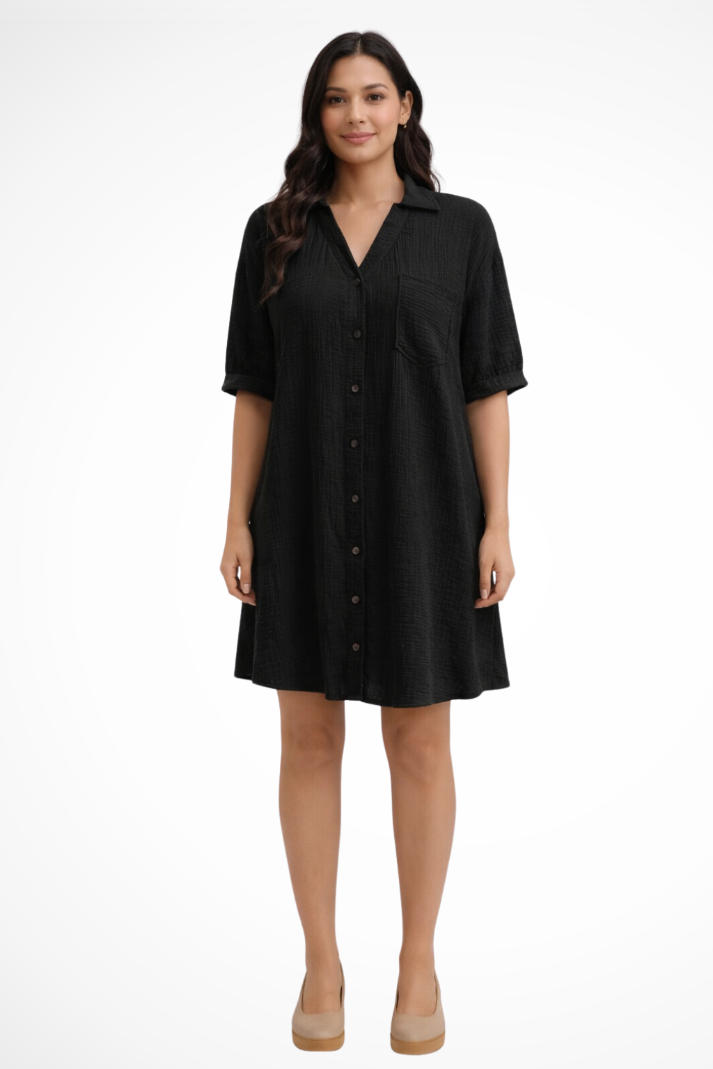 Rosalind | Robe Chemise Mi-Longue Boutonnée à Manches Courtes