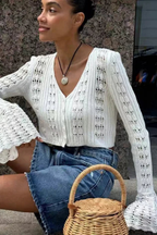 Daphne | Cardigan Femme en Crochet avec Manches Cloche