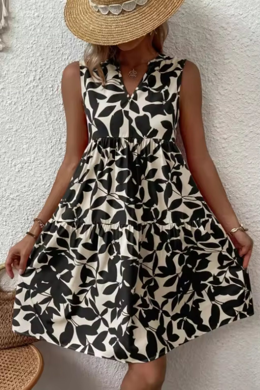 Amelia | Robe Mi-Longue de Plage Bohème Sans Manches Col V