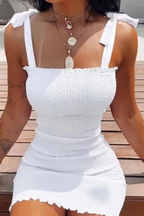 Ailbhe | Robe Courte à Bretelles Smockées et Ourlet Volanté