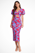 Sophia | Robe Mi-Longue Imprimée à Manches Bouffantes