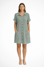 Maren | Robe de Plage d'Été Boutonnée à Manches Courtes