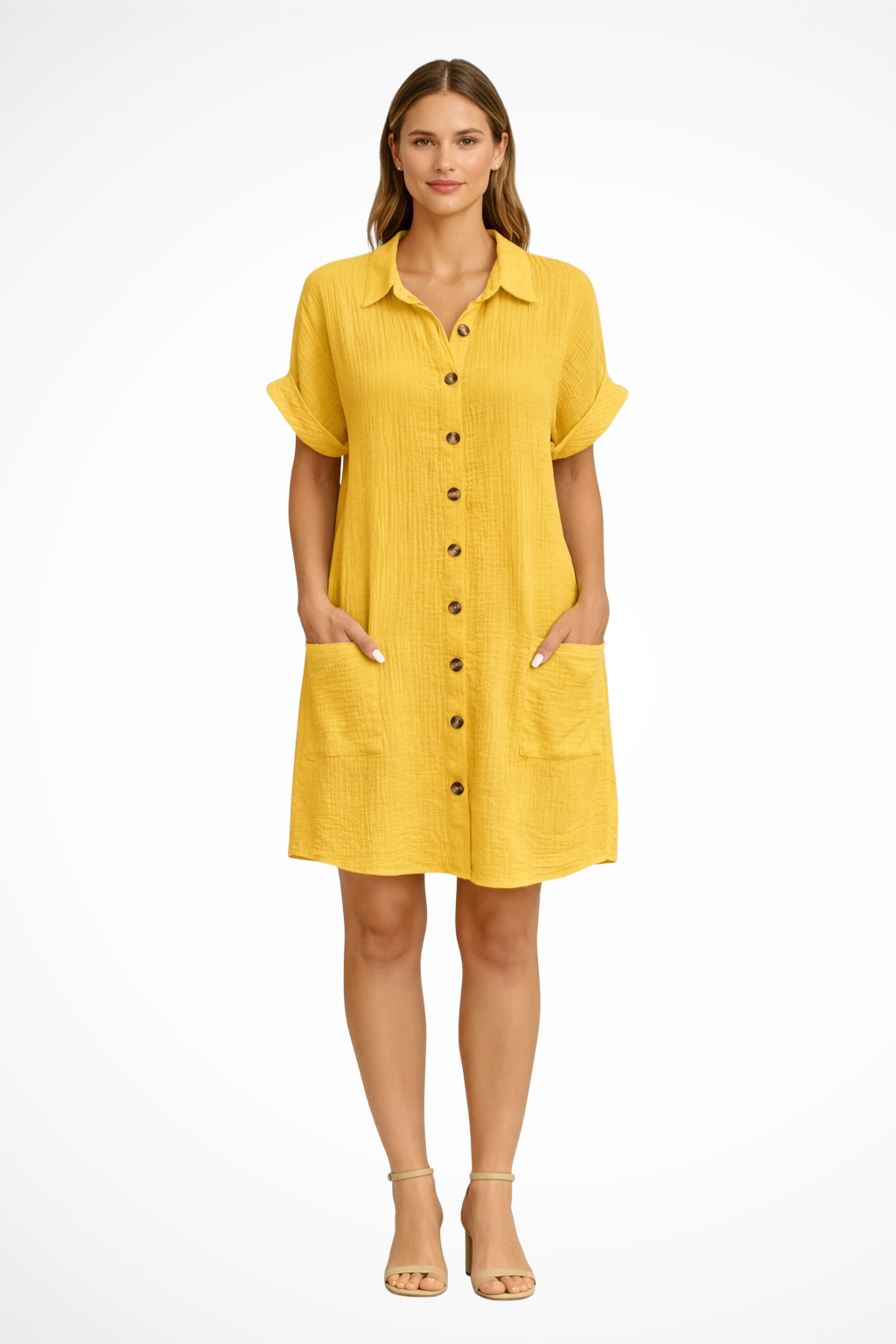 Maren | Robe de Plage d'Été Boutonnée à Manches Courtes