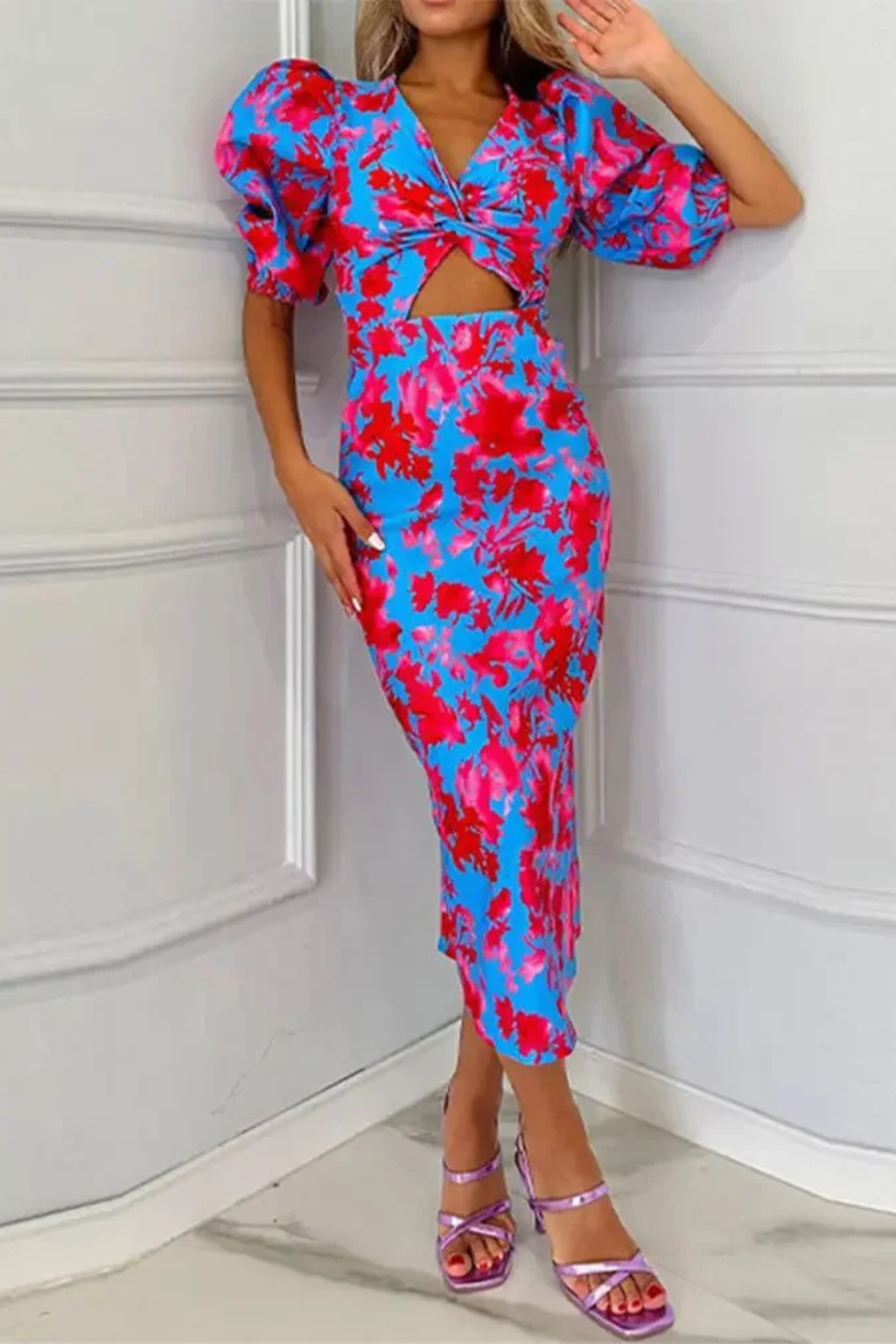Sophia | Robe Mi-Longue Imprimée à Manches Bouffantes