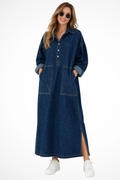 Margot | Robe Longue Oversize en Jean à Manches Longues et Poches