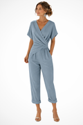Celeste | Combinaison courte portefeuille à manches courtes et poches pour femme - Bleu
