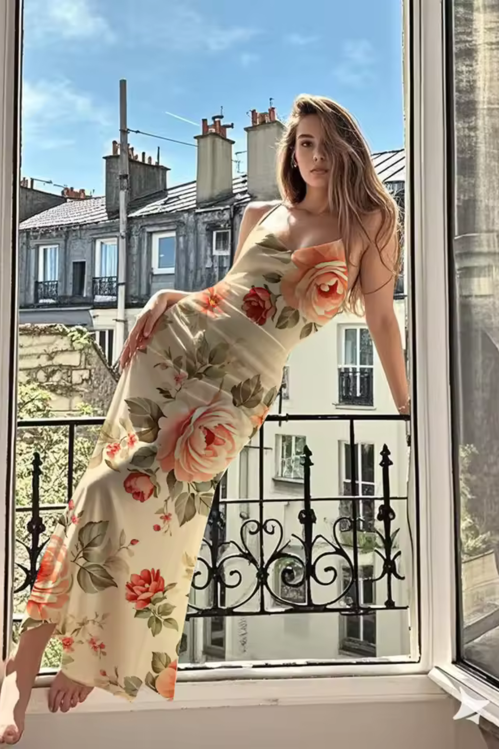 Elara | Robe Longue d'Été à Fleurs et Fines Bretelles