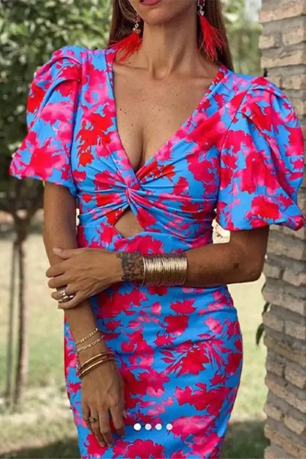 Sophia | Robe Mi-Longue Imprimée à Manches Bouffantes
