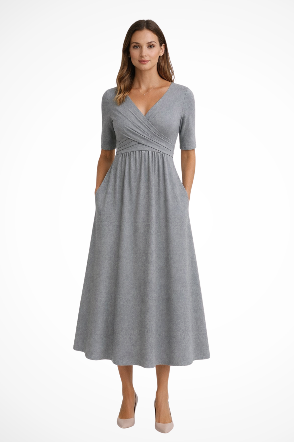 Aveline | Robe Mi-Longue Portefeuille à Manches Courtes