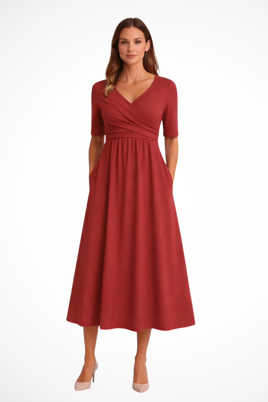 Aveline | Robe Mi-Longue Portefeuille à Manches Courtes