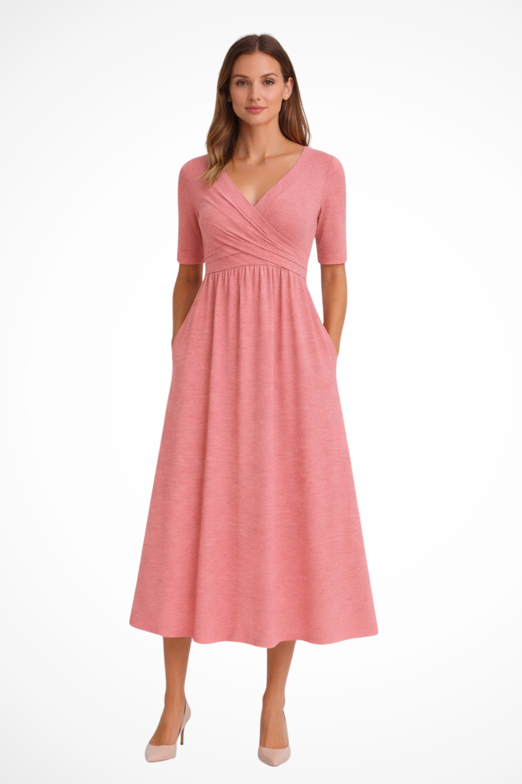 Aveline | Robe Mi-Longue Portefeuille à Manches Courtes