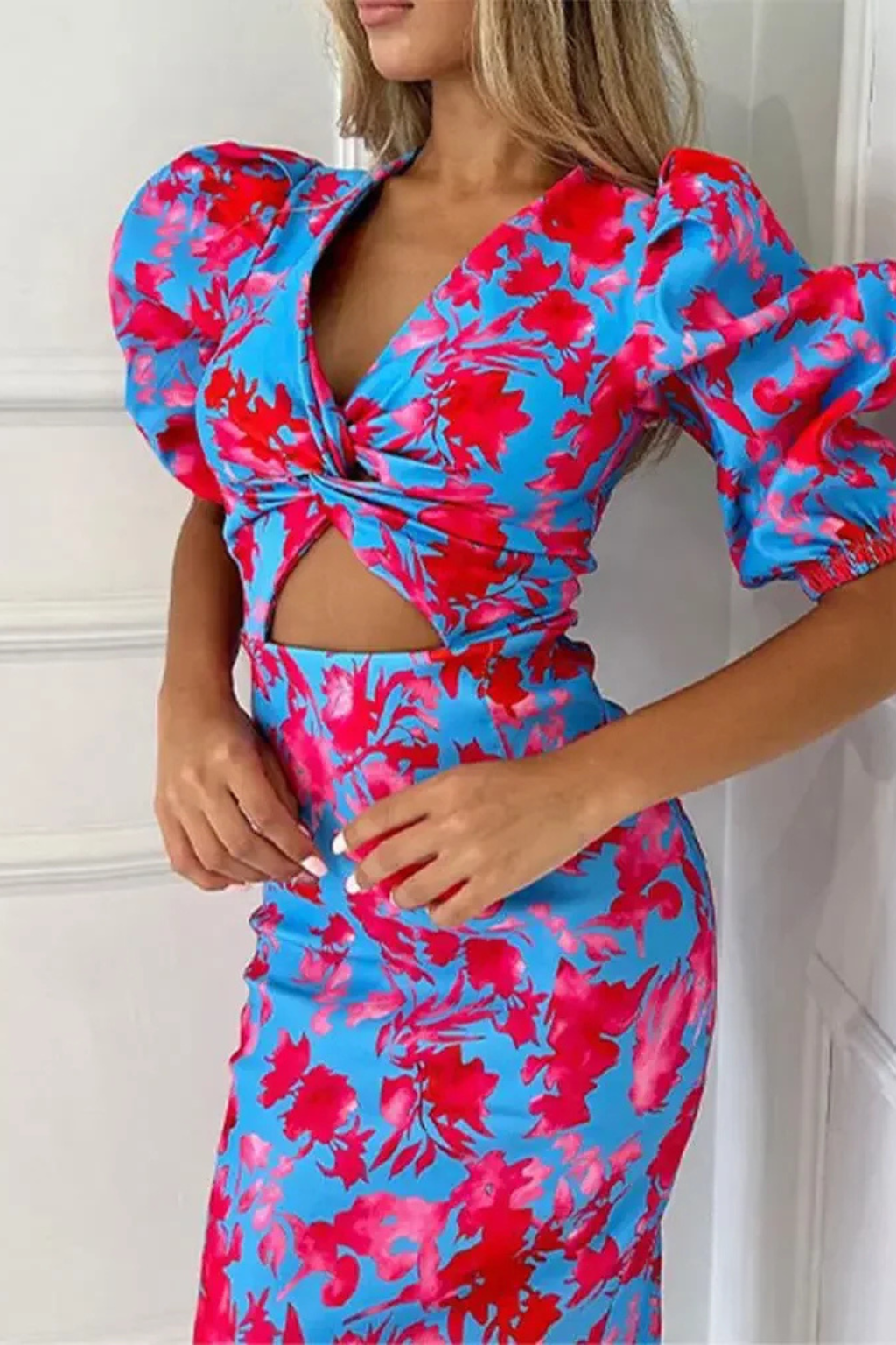 Sophia | Robe Mi-Longue Imprimée à Manches Bouffantes