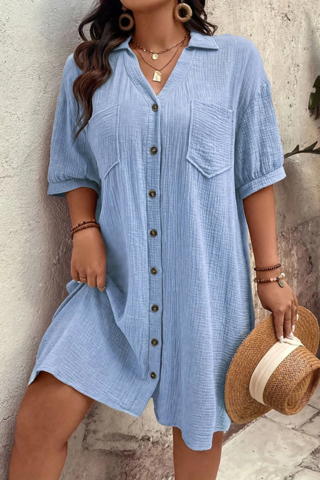 Rosalind | Robe Chemise Mi-Longue Boutonnée à Manches Courtes