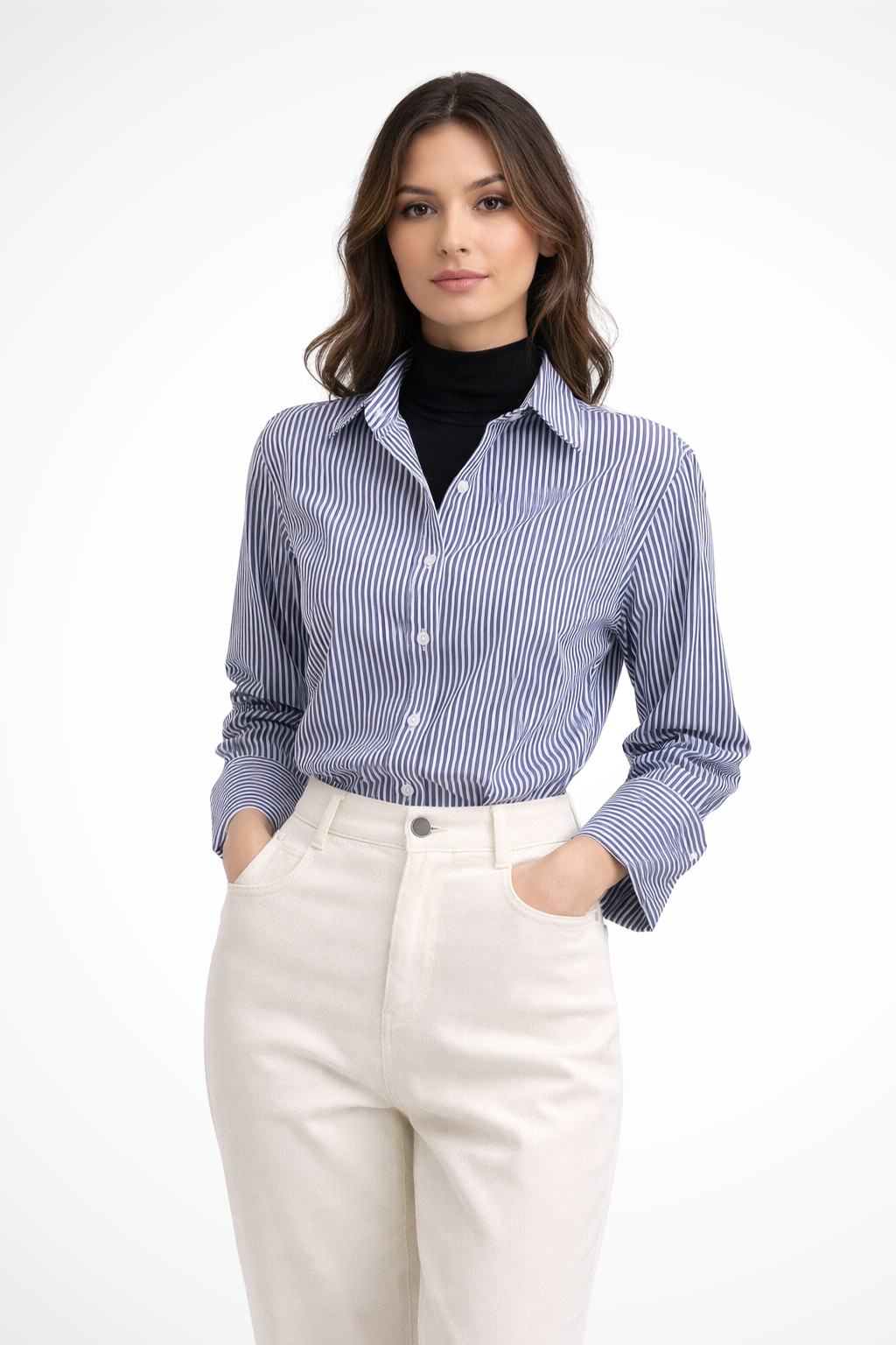 Alvara | Chemisier Femme Boutonné à Rayures Manches Longues