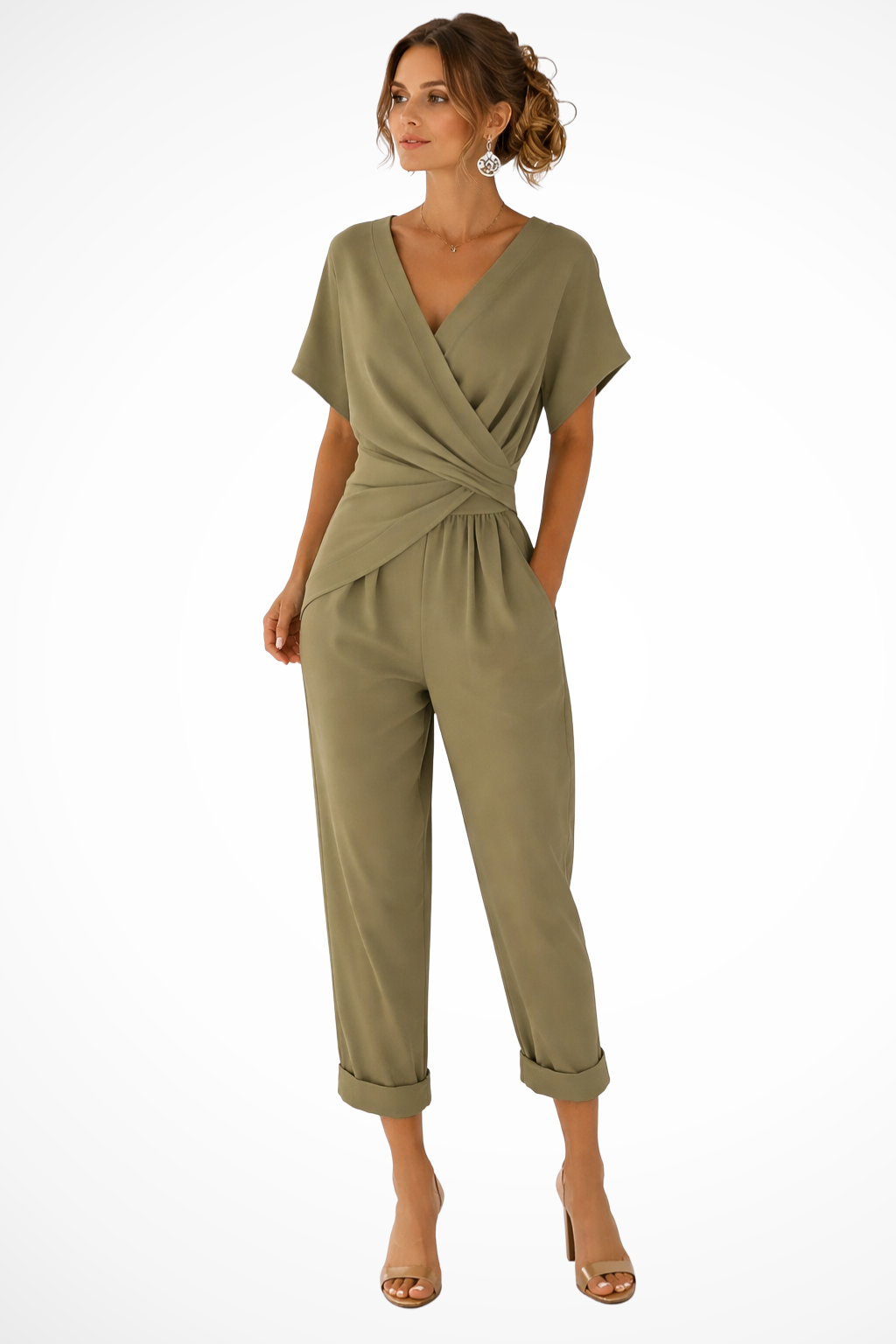 Celeste | Combinaison courte portefeuille à manches courtes et poches pour femme - Bleu