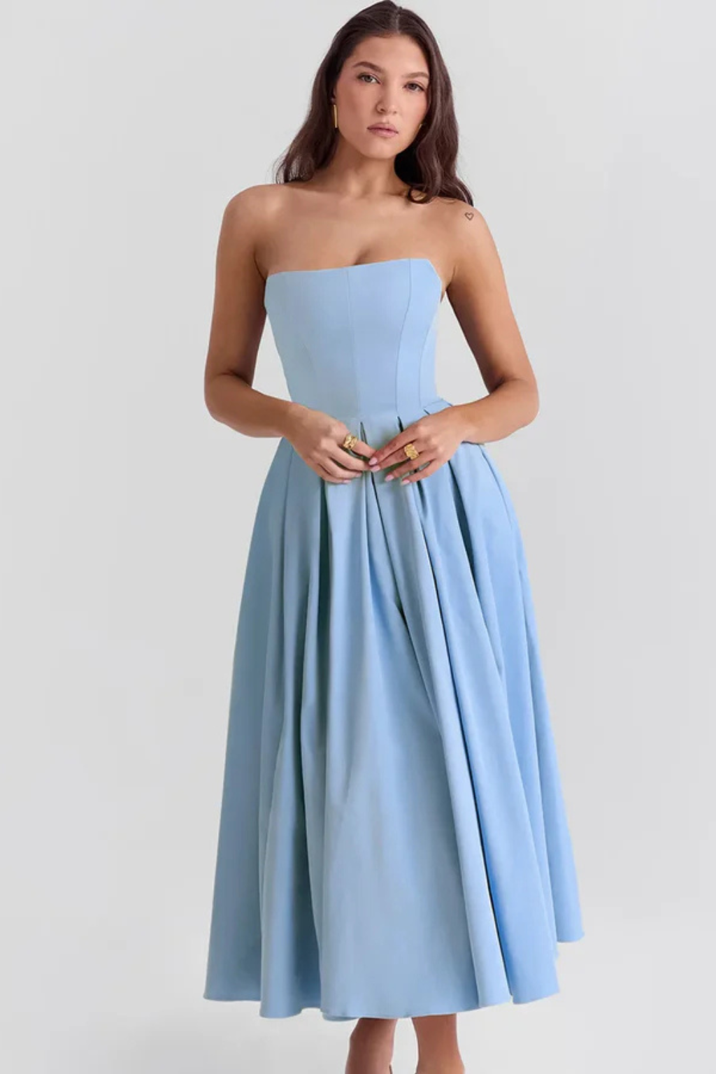 Everly | Robe Mi-Longue Bustier Corset à Jupe Évasée