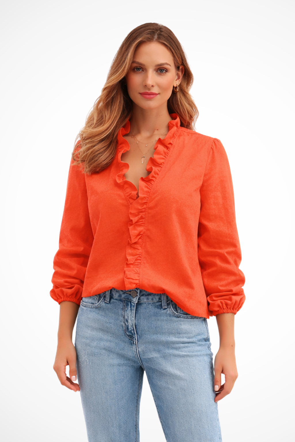 Arabella | Blouse Femme Col V à Volants et Manches Longues