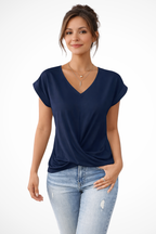 Evelyn | Haut de Soirée Femme Manches Courtes Col V Ourlet Torsadé