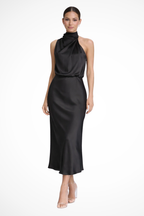 Amelina | Robe Mi-Longue Dos Nu en Satin