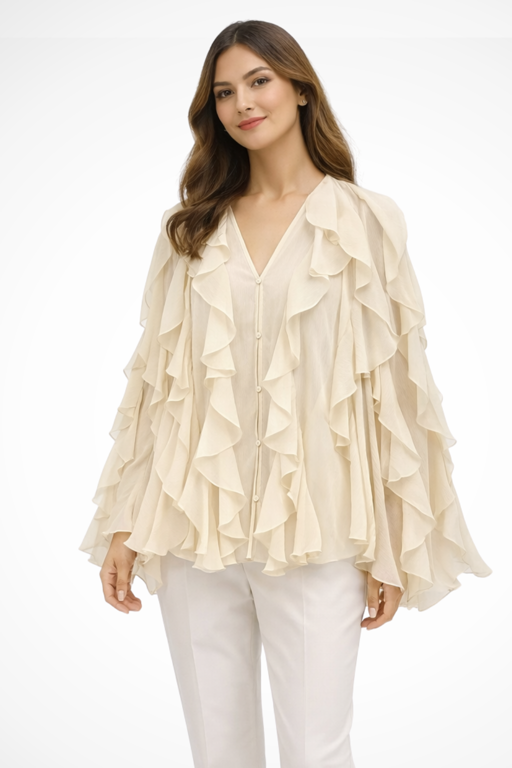 Ravielle | Blouse Femme Col V à Volants et Manches Longues