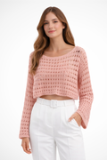 Lunara | Top Court Femme en Crochet à Manches Longues
