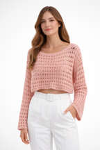 Lunara | Top Court Femme en Crochet à Manches Longues